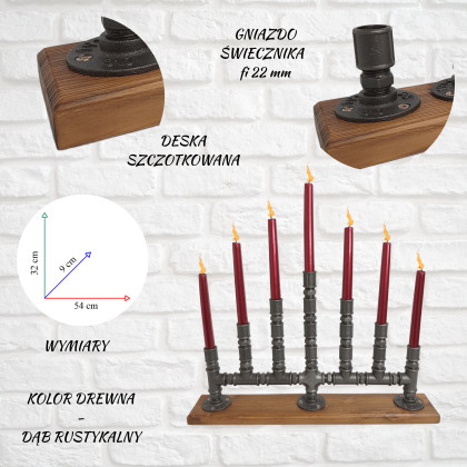 Pracownia 3MP-CAD - lampy, świeczniki - Świecznik Loftowy 7-punktowy F007_2-W1 Dekoracja stołu i wnętrza w stylu Loft foto #4