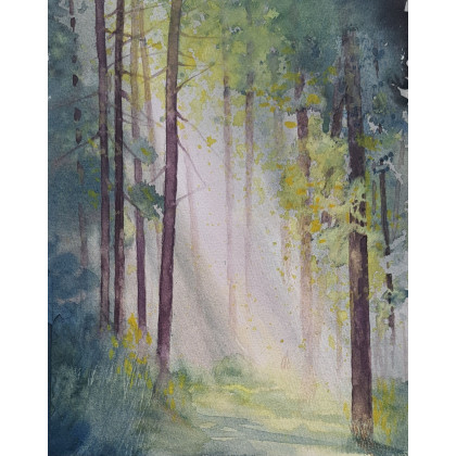 Leśny poranek, Jolanta Zdanowicz, obrazy akwarela