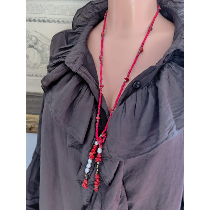 unikatart - korale,naszyjniki - Naszyjnik Czerwone Korale Długie Koralowiec Perły I Hematyt 25.153 foto #1