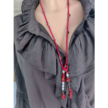 unikatart - korale,naszyjniki - Naszyjnik Czerwone Korale Długie Koralowiec Perły I Hematyt 25.153 foto #3