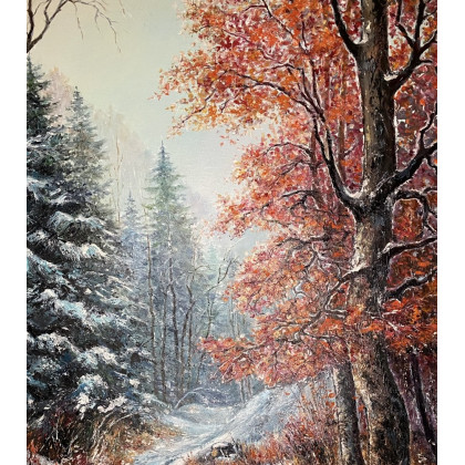 Myroslava Burlaka - obrazy olejne - Pierwszy śnieg na karminowych liściach. foto #1