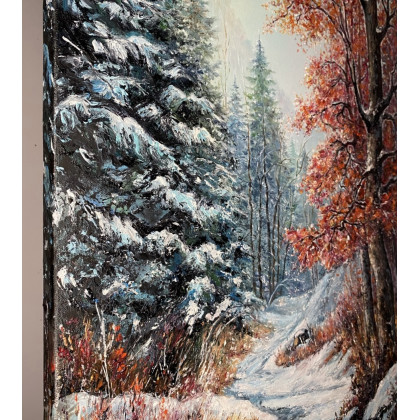 Myroslava Burlaka - obrazy olejne - Pierwszy śnieg na karminowych liściach. foto #3