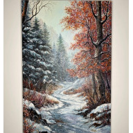 Pierwszy śnieg na karminowych liściach.