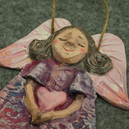 Anawa-art - anioły i aniołki - Anioł Radości. Ceramiczny Aniołek. Dekor wiszący foto #1