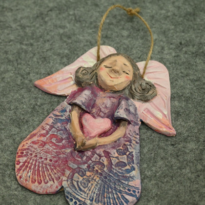 Anawa-art - anioły i aniołki - Anioł Radości. Ceramiczny Aniołek. Dekor wiszący foto #2