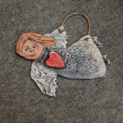 Anawa-art - anioły i aniołki - Anioł Zimowy. Ceramiczny Aniołek. Dekor wiszący foto #2