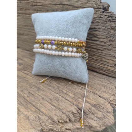 unikatart - korale,naszyjniki - Bransoletka Na Sznurku Nude i Złote Koraliki 25.16 foto #2