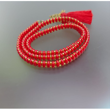 Bransoletka Żmijka Czerwona Z Koralików 25.18, unikatart, korale,naszyjniki