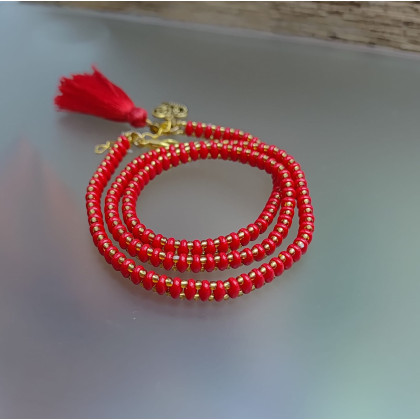 unikatart - korale,naszyjniki - Bransoletka Żmijka Czerwona Z Koralików 25.18 foto #1