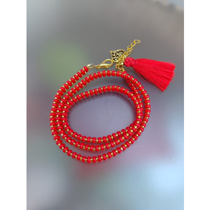 unikatart - korale,naszyjniki - Bransoletka Żmijka Czerwona Z Koralików 25.18 foto #3