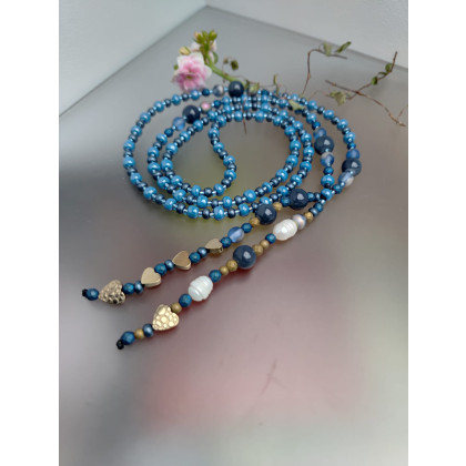 unikatart - korale,naszyjniki - Naszyjnik Niebieskie Korale Długie Perły I Hematyt 25.158 foto #1