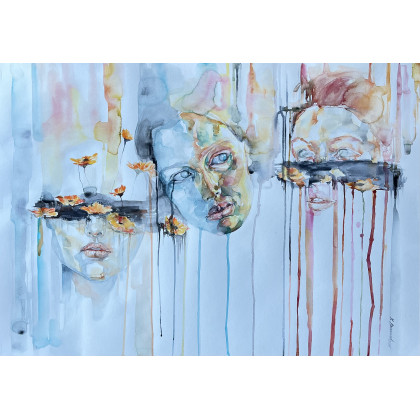 Kobieta - Jesień  -  akwarela, Zuzanna Bieszczad, obrazy akwarela