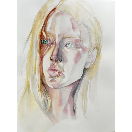 Kobieta w łunie światła - akwarela, Zuzanna Bieszczad, obrazy akwarela