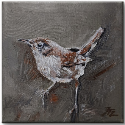 Strzyżyk  - cykl Ptaki, Justyna Zielonka, obrazy olejne