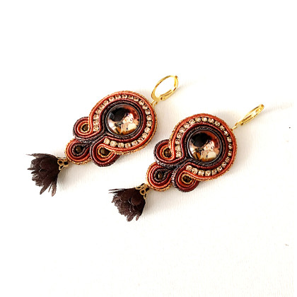 Sutaszowe kolczyki KLIMT z kwiatami, Sylwia Żak, kolczyki 