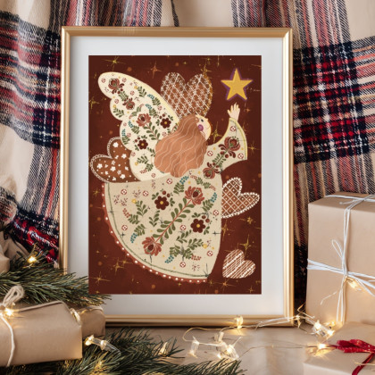 Iga Płachta - Grafika cyfrowa - Folklorka i złota gwiazda. Plakat o wymiarach 21x29,7 cm A4 foto #2