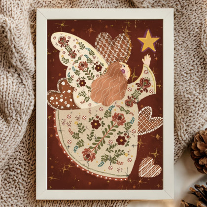 Iga Płachta - Grafika cyfrowa - Folklorka i złota gwiazda. Plakat o wymiarach 29,7x42 cm A3 foto #1