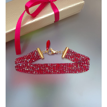 Bransoletka Tkana Czerwona Z Koralików, unikatart, korale,naszyjniki