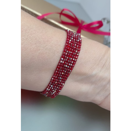 unikatart - korale,naszyjniki - Bransoletka Tkana Czerwona Z Koralików foto #1