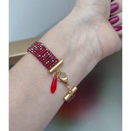 unikatart - korale,naszyjniki - Bransoletka Tkana Czerwona Z Koralików foto #3