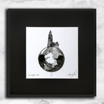 UNIKAT - Tusz na papierze - Latarnia morska, Maja Gajewska, rysunek tuszem