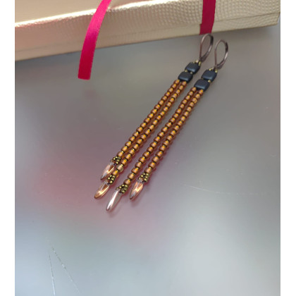 unikatart - kolczyki  - Kolczyki Czarno Złote Kostki Tila Czarne Długie kol25.47 foto #1