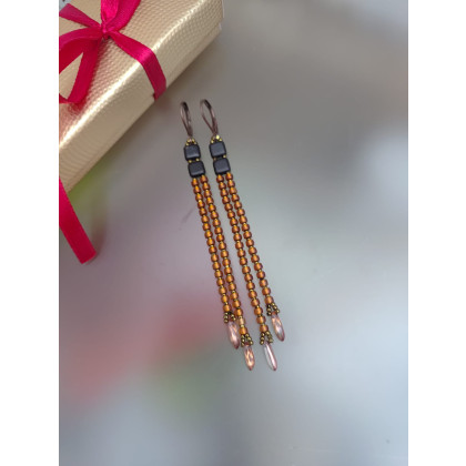 unikatart - kolczyki  - Kolczyki Czarno Złote Kostki Tila Czarne Długie kol25.47 foto #2