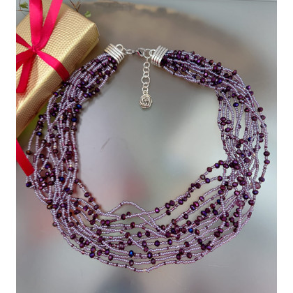 Naszyjnik Fioletowe Kryształki 25.161, unikatart, korale,naszyjniki