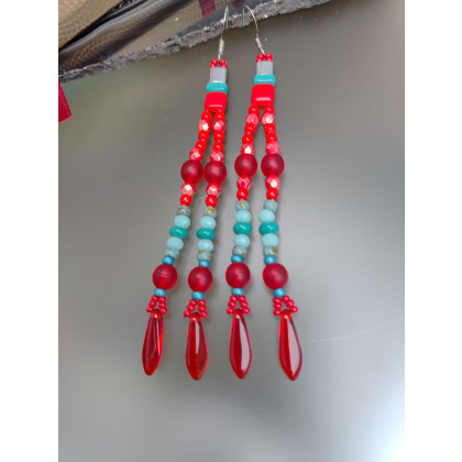unikatart - kolczyki - Kolczyki Czerwono Turkusowe Długie 25.48 foto #1