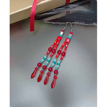unikatart - kolczyki - Kolczyki Czerwono Turkusowe Długie 25.48 foto #2
