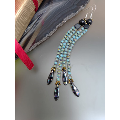 Kolczyki Turkusowo Czarne Długie 25.49, unikatart, kolczyki