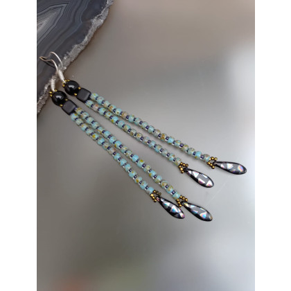 unikatart - kolczyki - Kolczyki Turkusowo Czarne Długie 25.49 foto #3