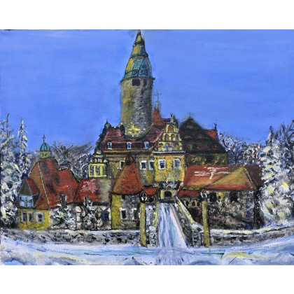 Zamek Czocha zima, Krystyna Mościszko, obrazy akryl