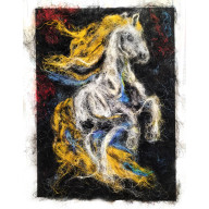 Koń w Ruchu – Obraz z Włókien, Mocne Kontrasty, Rękodzieło 100x70