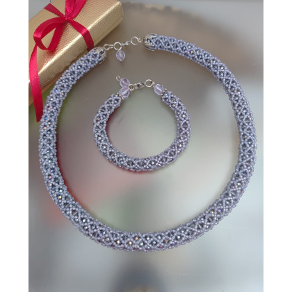 Naszyjnik Sznur Koralikowy z Kryształków z Bransoletką, unikatart, korale,naszyjniki