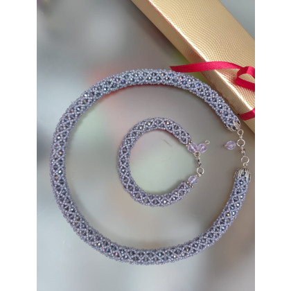 unikatart - korale,naszyjniki - Naszyjnik Sznur Koralikowy z Kryształków z Bransoletką foto #1