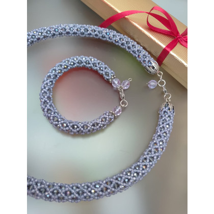 unikatart - korale,naszyjniki - Naszyjnik Sznur Koralikowy z Kryształków z Bransoletką foto #2