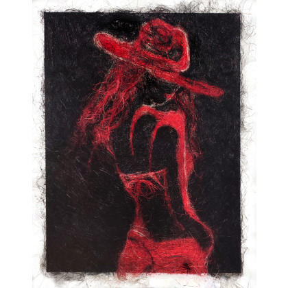 Obraz Czerwona Sylwetka . sizal na płótnie. rękodzieło. 80x60, Grzegorz Zalewski, tkanina