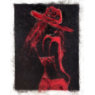 Obraz Czerwona Sylwetka . sizal na płótnie. rękodzieło. 80x60