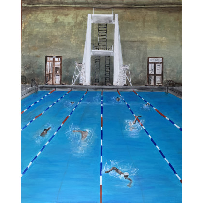 Jedno jest pewne, każdy gdzieś płynie, Emil Serednicki, obrazy akryl