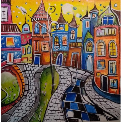 Kolorowe miasteczko 20x20cm, Sara Mondrian, rysunki tech.mieszana