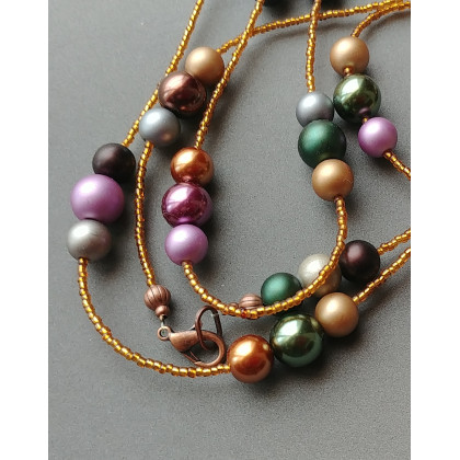 Naszyjnik w cudnych kolorach jesieni ze szklanych pereł super PREZENT handmade, Galeria LiMaRt, korale,naszyjniki