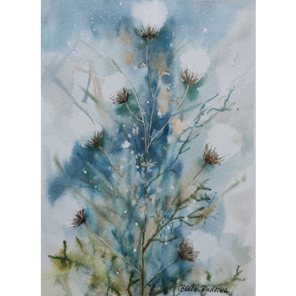 Beata Rudecka - obrazy akwarela - Akwarela Akwarelka Obraz pt: Ostrożeń Polny foto #2