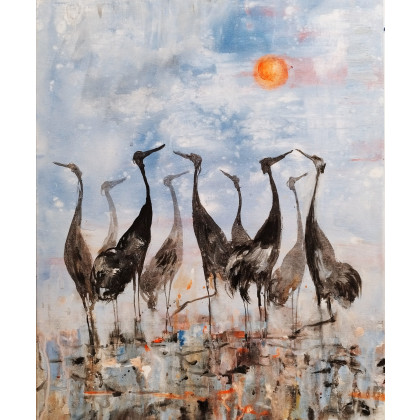 Dariusz Grajek - olej + akryl - Słońce i żurawie... foto #1