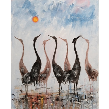 Ptaki..., Dariusz Grajek, olej + akryl