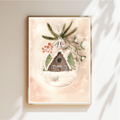 Akwarela A5. Piernikowy domek, Małgorzata Domańska ART, obrazy akwarela