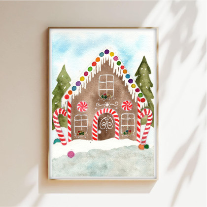 Akwarela A5.  Piernikowy domek, Małgorzata Domańska ART, obrazy akwarela