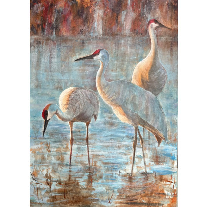 Żurawie  (50x70 cm), Krystyna Nowak, obrazy akryl