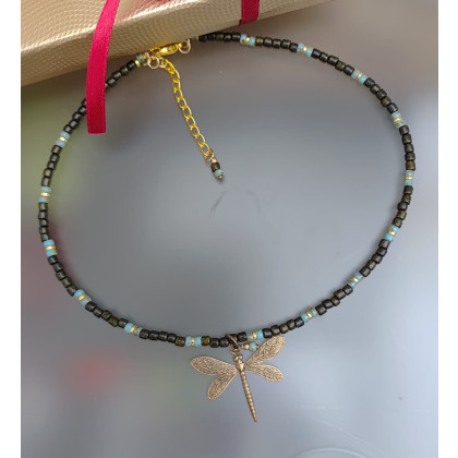 Naszyjnik Z Koralików Ważka Wisiorek Unisex 25.162, unikatart, korale,naszyjniki