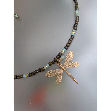 unikatart - korale,naszyjniki - Naszyjnik Z Koralików Ważka Wisiorek Unisex 25.162 foto #1